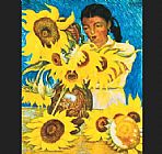 Diego Rivera Famous Paintings - Muchacha con Girasoles (Girl with Sunflowers)